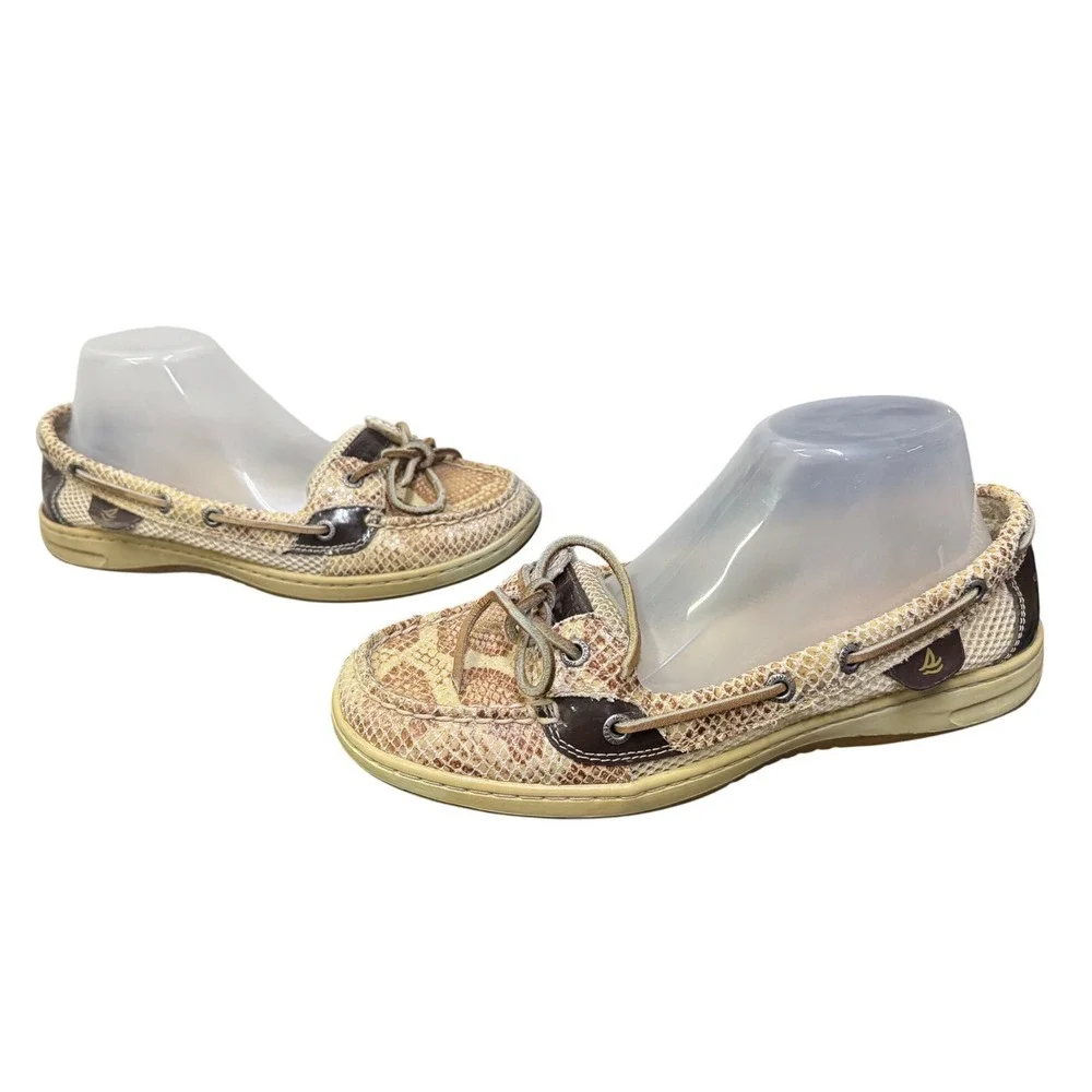 Sperry Top-Sider Angelfish Boat Shoes Womens 6 Tan‎ Snakeskin  Leather Loafers